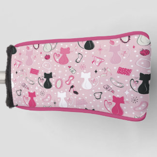 Couvre-club De Golf Chats du coeur rose du milieu du siècle
