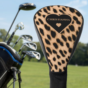 Couvre-club De Golf Cheetah Imprimer Motif Tan Brown & Coeur noir