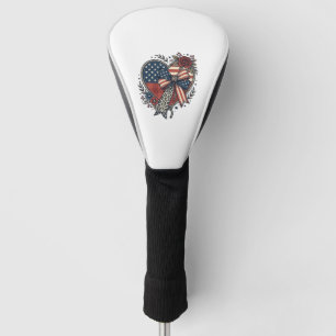 Couvre-club De Golf Chemise Fleurie à Nœud Papillon Cœur Patriotique V
