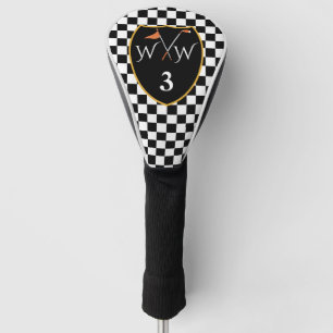 Couvre-club De Golf Chèques classiques en noir et blanc Initiales & N