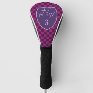 Couvre-club De Golf Chèques pourpres et magenta avec initiales et numé
