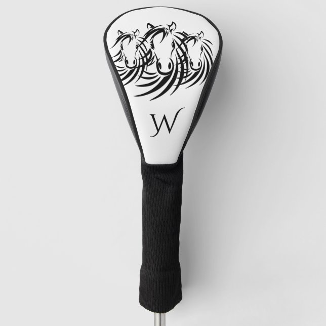 Couvre-club De Golf Cheval noir sur Blanc initial (Devant)