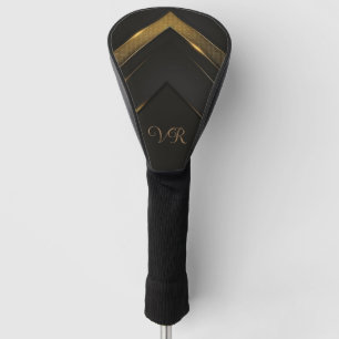 Couvre-club De Golf Chevron Monogramme Noir Et Or Élégant