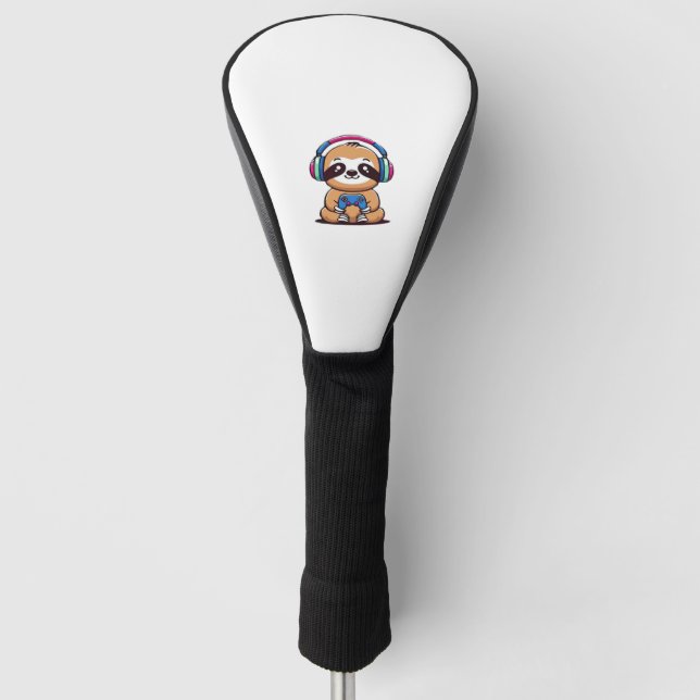 Couvre-club De Golf Chibi Kawaii Sloth Gamer - animal drôle mignonne a (Devant)