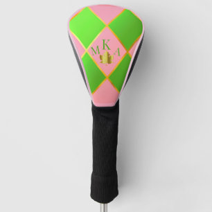 Couvre-club De Golf Chic Jacquard rose et vert monogramme