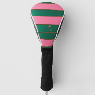 Couvre-club De Golf Chic Monogrammed Bold Rose & Vert, Gold Stried