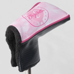 Couvre-club De Golf Chic rose blanc Aquarelle Nom Monogramme