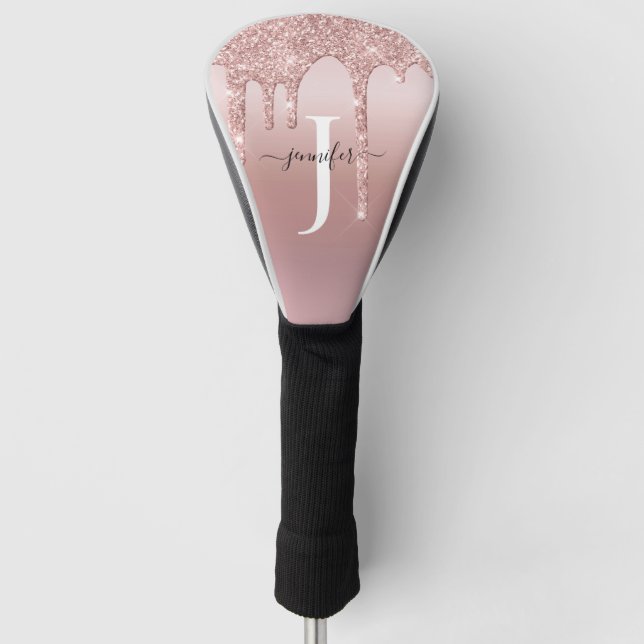 Couvre-club De Golf Chic Rose Parties scintillant or  Monogramme (Devant)