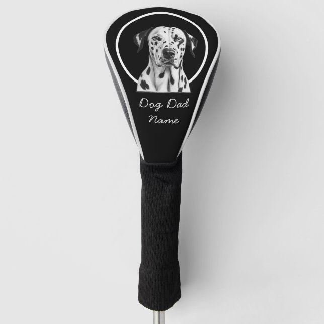 Couvre-club De Golf Chien Dalmatien pour papa chien avec nom sur noir (Devant)