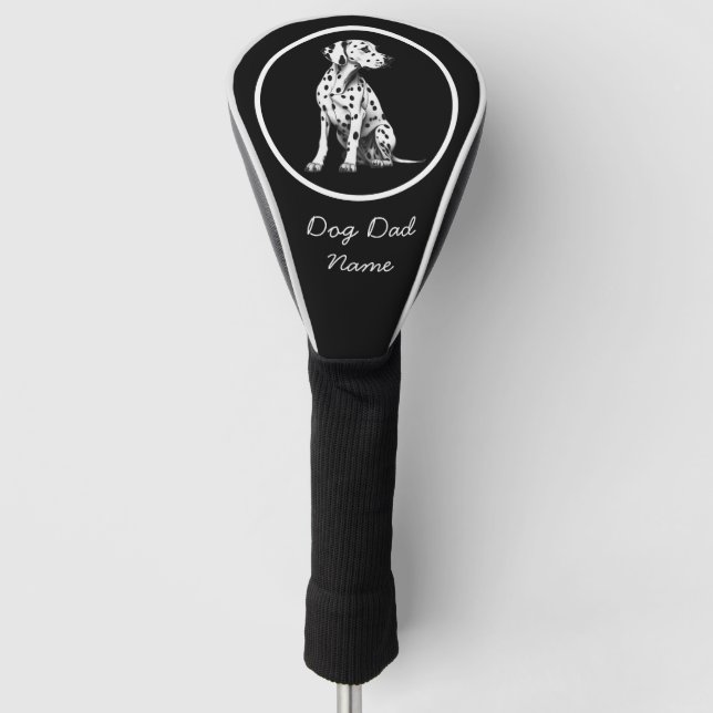 Couvre-club De Golf Chien Dalmatien pour papa chien avec nom sur noir (Devant)