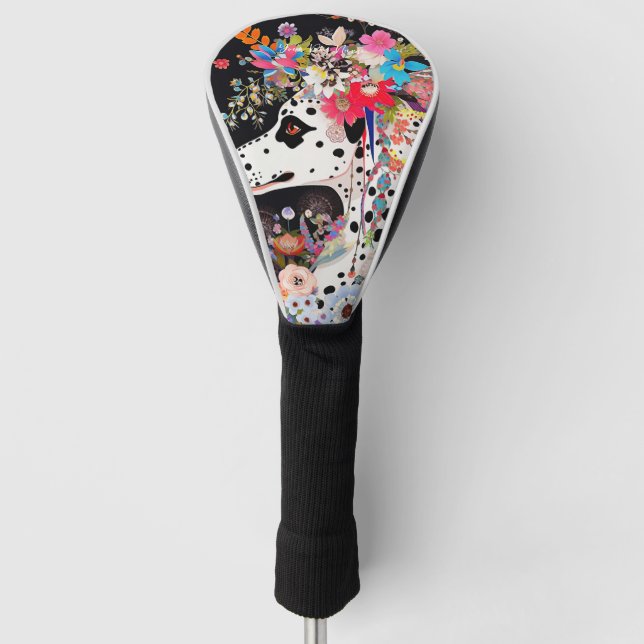 Couvre-club De Golf Chien et fleurs dalmate 002 - Bijou sur mesure (Devant)