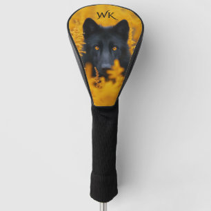 Couvre-club De Golf Chien noir avec un magnifique Monogramme d'yeux en