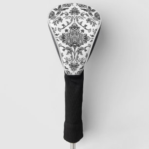 Couvre-club De Golf Chinoiserie Florale Aquarelle Noir & Blanc