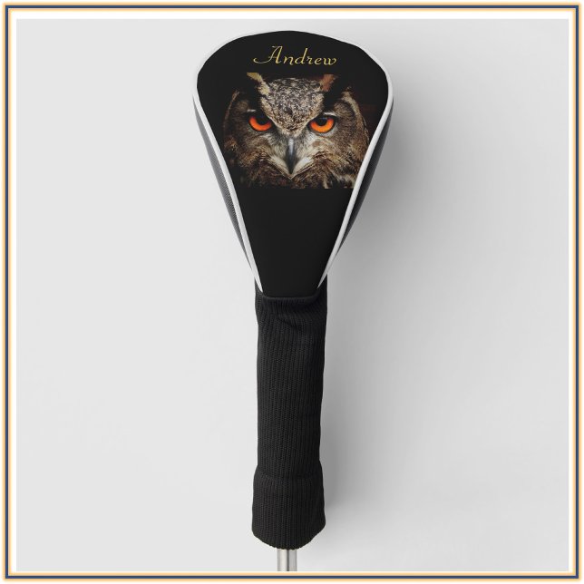 Couvre-club De Golf Chouette cool noire et dorée (Bookmark my store! https://www.zazzle.com/store/capricepetit)