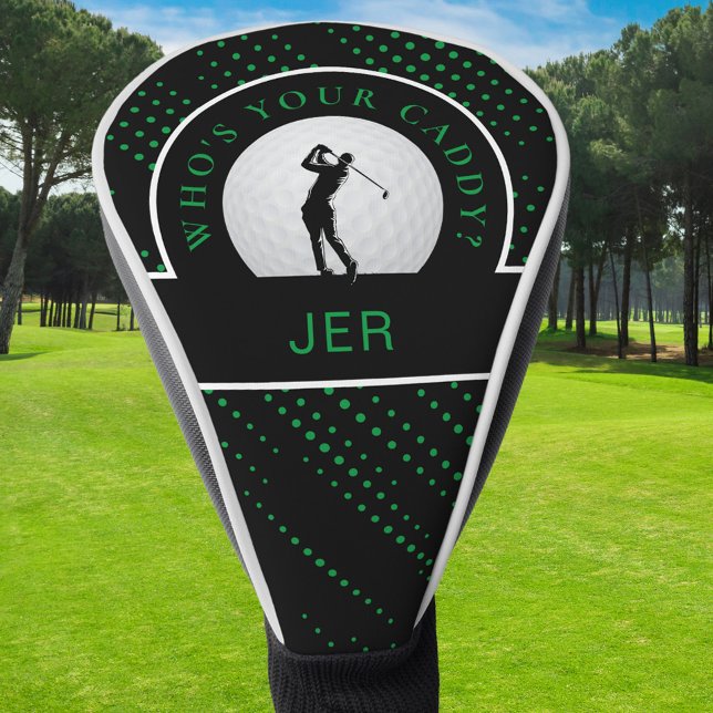 Couvre-club De Golf Citation de caddie de golf mignon personnalisé mon (Cute Golf Caddy Quote Custom Monogram Black Green Golf Head Cover)