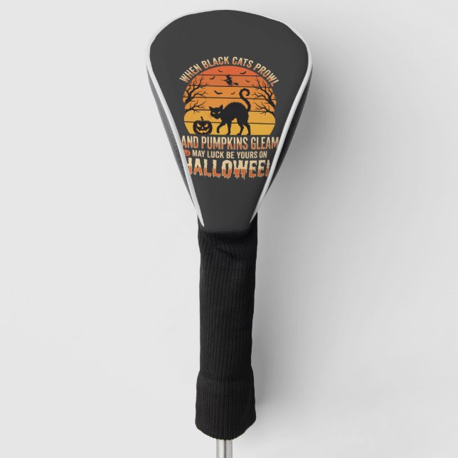 Couvre-club De Golf Citrouille Chat Noir Halloween Design Vectoriel (Devant)