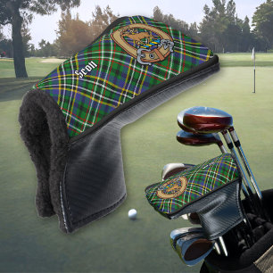 Couvre-club De Golf Clan Scott Crest sur Green Tartan Golf Head Cover
