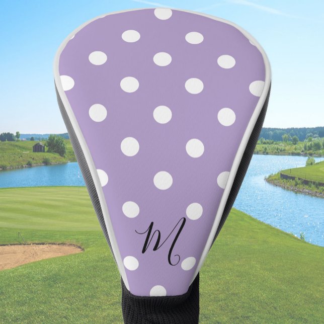 Couvre-club De Golf Classic Purple Pattern Monogram Polka Dots (Créateur téléchargé)