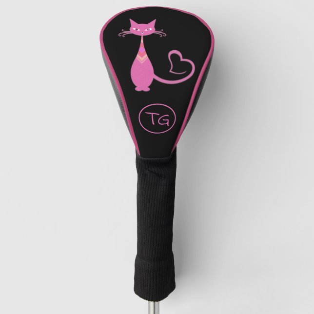 Couvre-club De Golf Classic Retro rose Kitty Chat Coeur Tail Monogramm (Devant)
