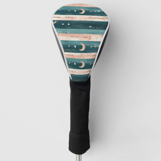 Couvre-club De Golf Clay & Teal Tribal Stars et Rayure de Lune (Devant)