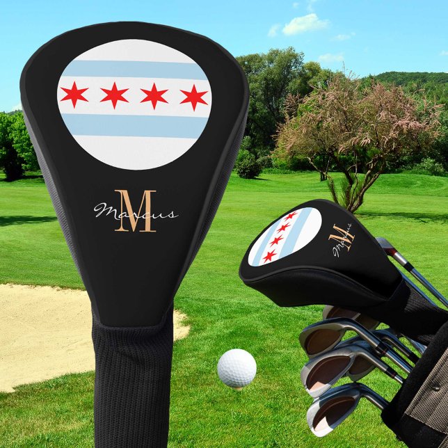 Couvre-club De Golf Clubs de golf Monogramme & Chicago Flag (Créateur téléchargé)