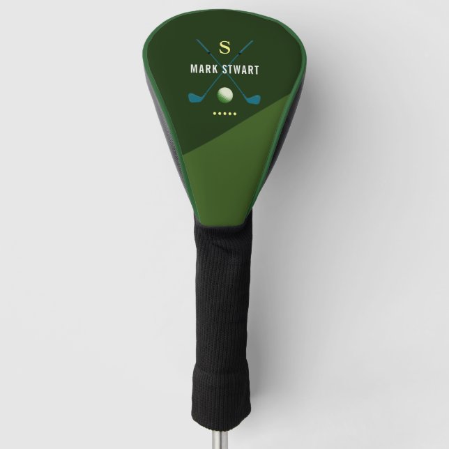 Couvre-club De Golf clubs de golf, nom + initiale sur vert monogrammed (Devant)