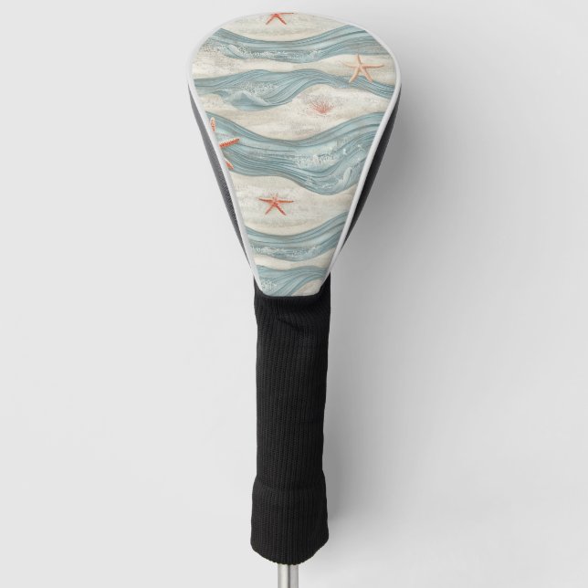 Couvre-club De Golf Coastal Starfish on Aqua Sand Waves Pattern (7) (Devant)