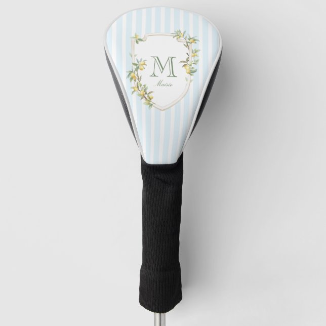Couvre-club De Golf Coastal Stripe Lemon Monogram Golf Head Cover (Devant)