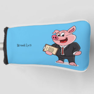 Couvre-club De Golf Cochon amusant en costume d'affaires dessin animé