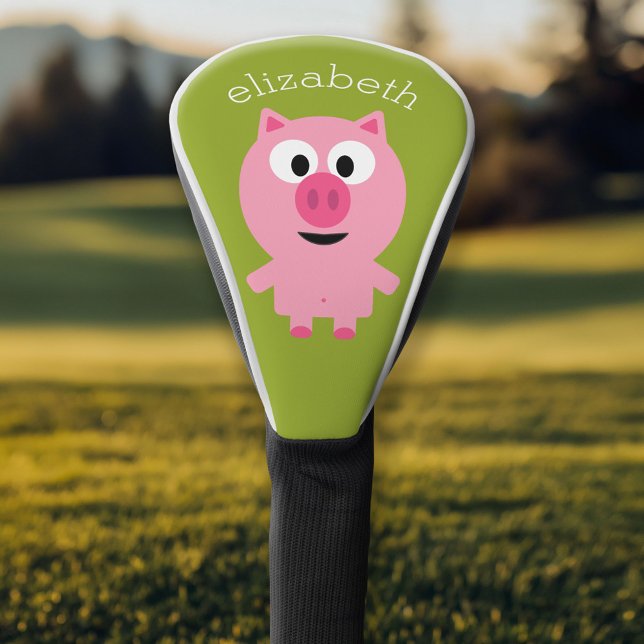 Couvre-club De Golf Cochon de ferme en caricatures - rose et vert citr (Custom Golf Head Cover)