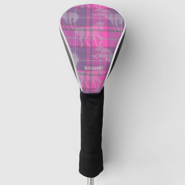 Couvre-club De Golf Coeur de tartan de cheval rose pâle personnalisé (Devant)