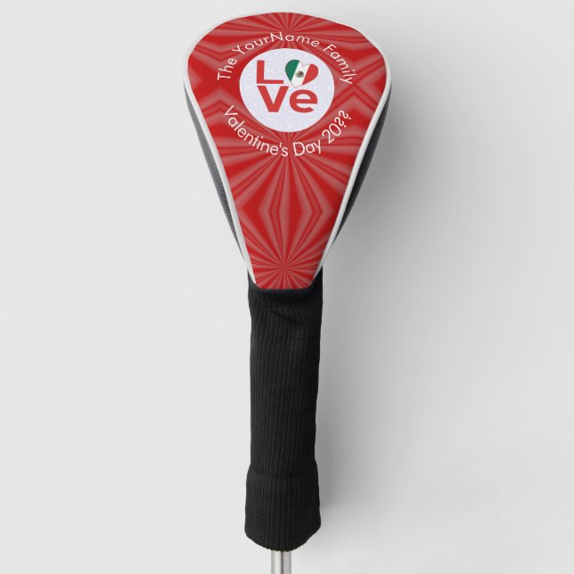 Couvre-club De Golf Coeur du drapeau mexicain en Red LOVE (Devant)