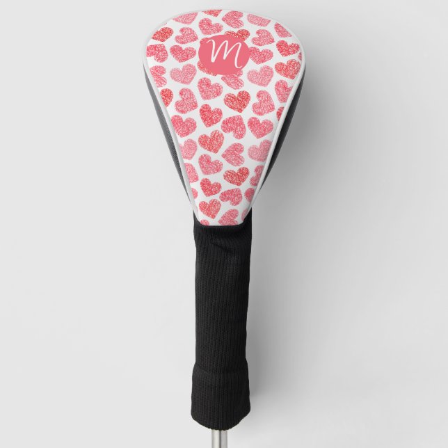 Couvre-club De Golf Coeur mignon rouge griffé Saint Valentin Monogramm (Devant)