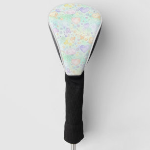 Couvre-club De Golf Cœurs pastel et nuages Rêve aquarelle (2)