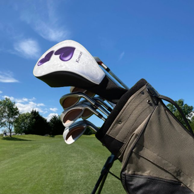 Couvre-club De Golf Coeurs pourpres Couvercle de tête de golf personna (Purple Hearts Personalized Golf  Head Cover)