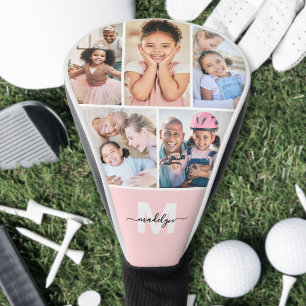 Couvre-club De Golf Collage photo avec monogramme rose