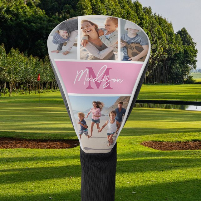 Couvre-club De Golf Collage photo Monogramme rose (Créateur téléchargé)