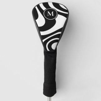 Couvre-club De Golf Conception Abstraite Noir Blanc Personnalisée Init