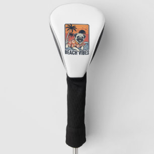 Couvre-club De Golf Conception de gravure vintage pug ambiance plage_1