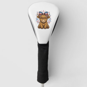 Couvre-club De Golf Conception de vecteur de vache Highland patriotiqu