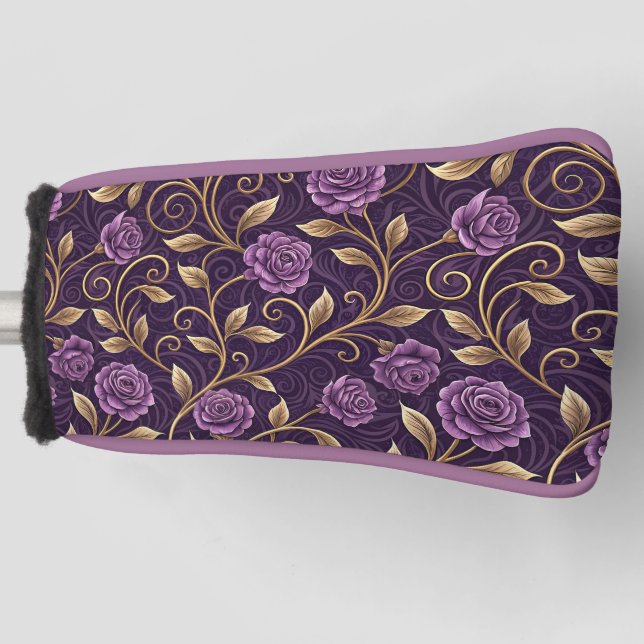 Couvre-club De Golf Conception florale luxueuse or rose pourpre (Devant)