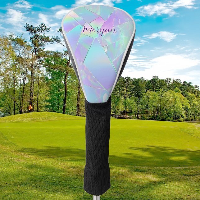Couvre-club De Golf Conception iridescente sarcelle et violette, nom e (Créateur téléchargé)