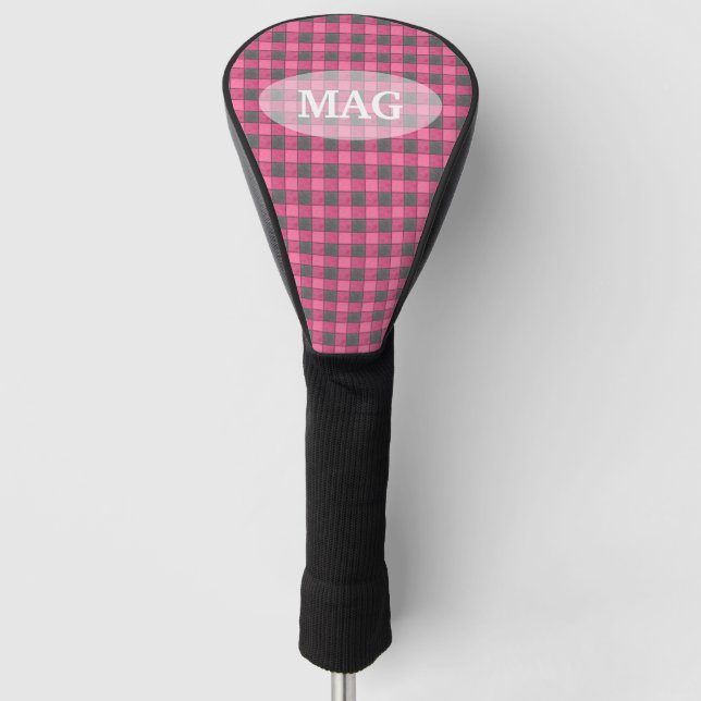 Couvre-club De Golf Contrôle rose et noir de plaid (Devant)