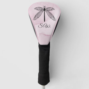 Couvre-club De Golf Cool Dragonfly Cottagecore Monogramme rose