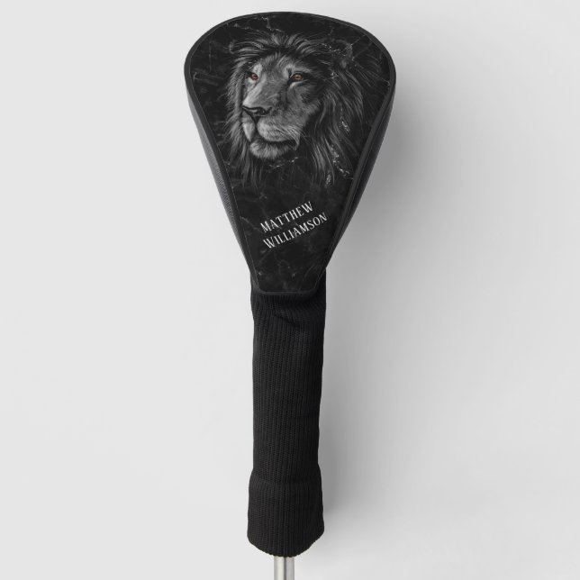 Couvre-club De Golf Cool Lion Fond de Marbre Noir Monogramme  (Devant)
