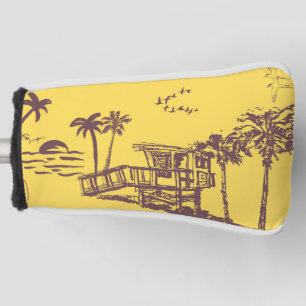 Couvre-club De Golf Cool Vintage Jaune Tropical Beach Croquis