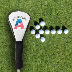 Couvre-club De Golf Corail minimaliste élégant lettre bleue A blanc