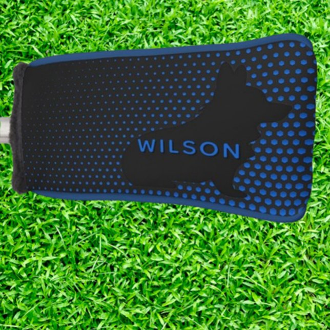 Couvre-club De Golf Corgi  blue dots (Surprise a golfer who loves corgis with a custom blue corgi golf putter headcover. )