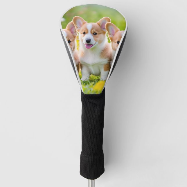Couvre-club De Golf Corgies jouant dans l'herbe (Devant)