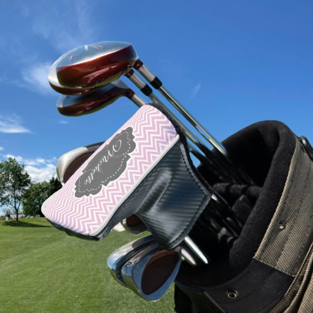 Couvre-club De Golf Couvercle de tête de golf personnalisé Pink Chevro (Pink Chevron Personalized Golf Head Cover)